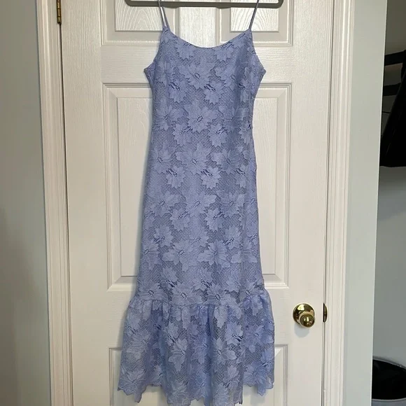 Banana Republic Limited Edition Light Blue Floral Lace Flounce Hem Midi  Dress 0